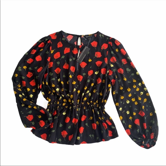 Banana Republic Tops - NWT • BANANA REPUBLIC • Black Floral Peplum Blouse